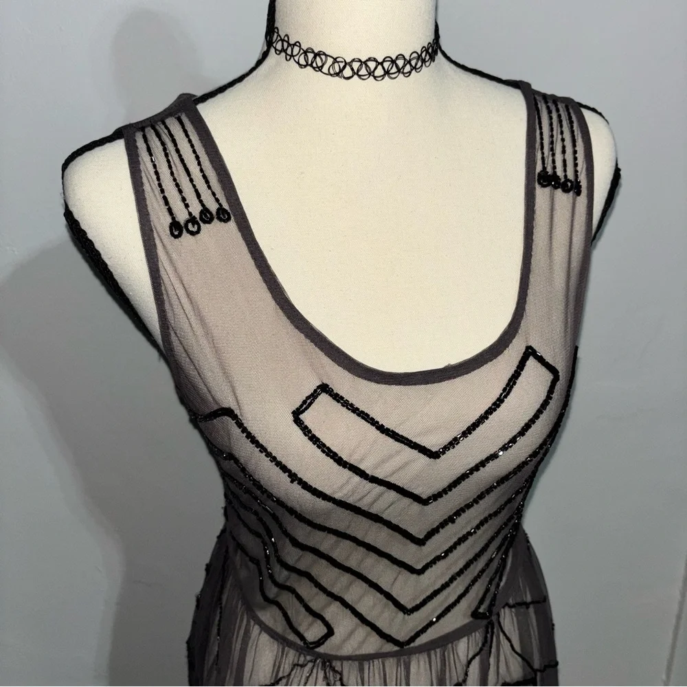 Free People Sheer Beaded Mesh Boho Dress S